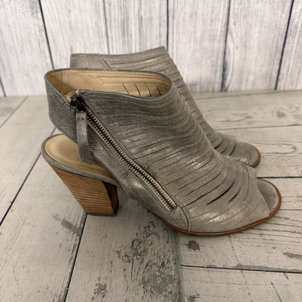 Paul Green Sandals Womens SZ UK 5 US 7 Silver Cayenne Leather Peep Toe Shoes
